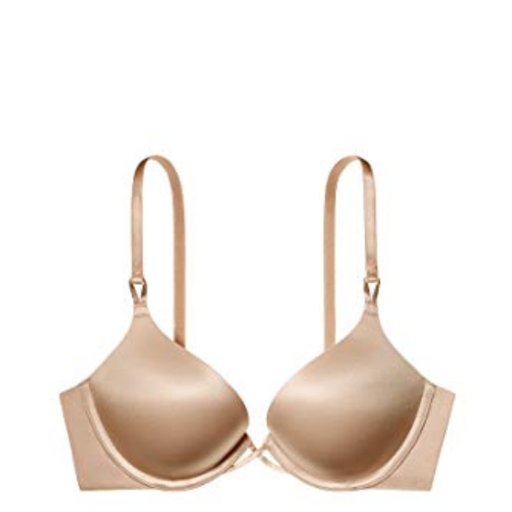 Victoria's Secret Bombshell Push Up Bra Beige Silky Satin Smooth No Show